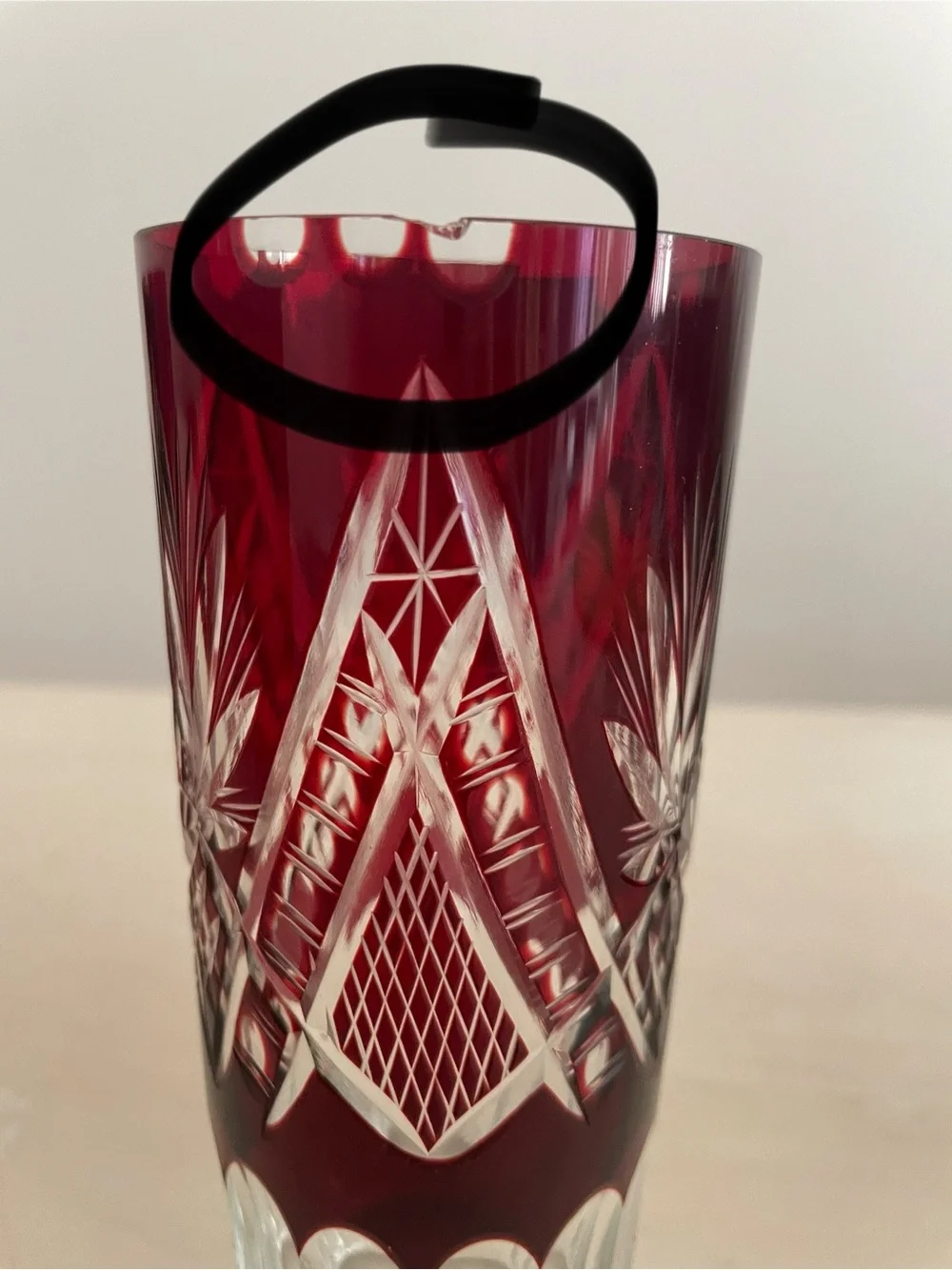 Vintage Bohemian Ruby Red Cut to Clear Pitcher & Glass Glassware Set of 6 Pieces